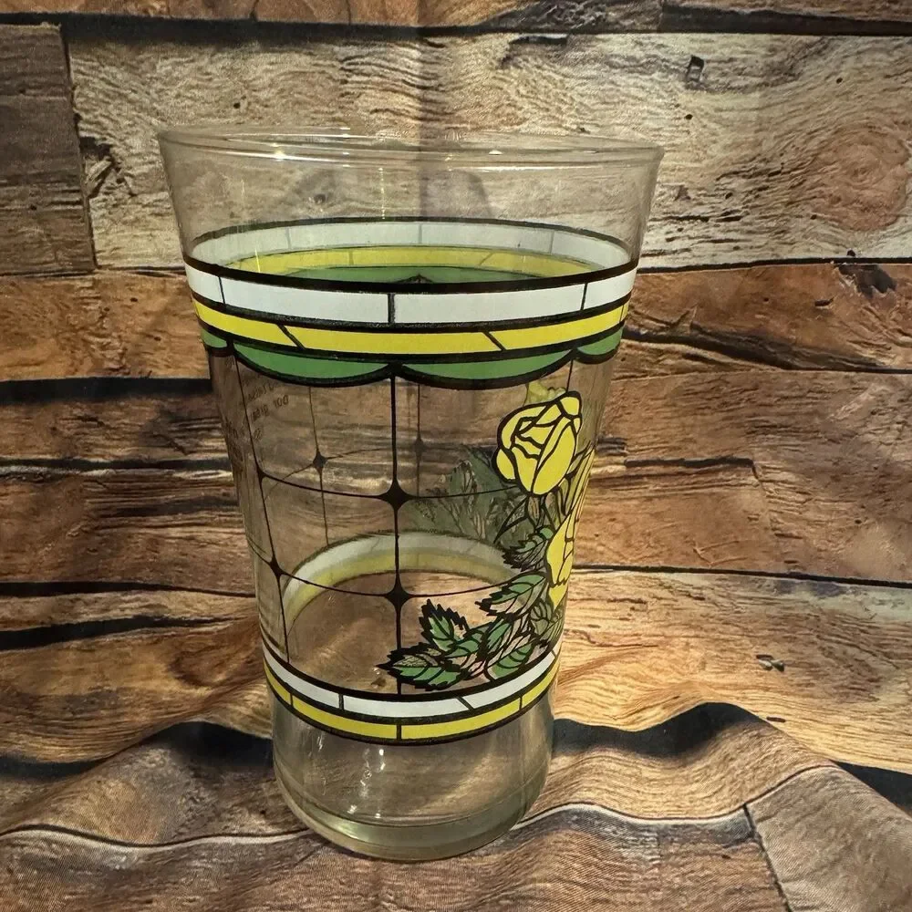 Vintage 1986 Whataburger Texas Sesquicentennial Yellow Rose Stained Glass Tumble